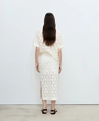 Mango Women's Openwork Textured Floral Skirt