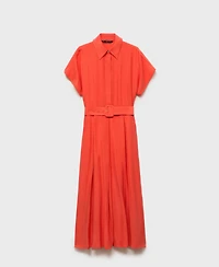 Mango Women's Flared Belted Midi Dress