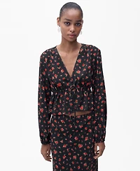 Mango Women's Ruffled Floral Blouse