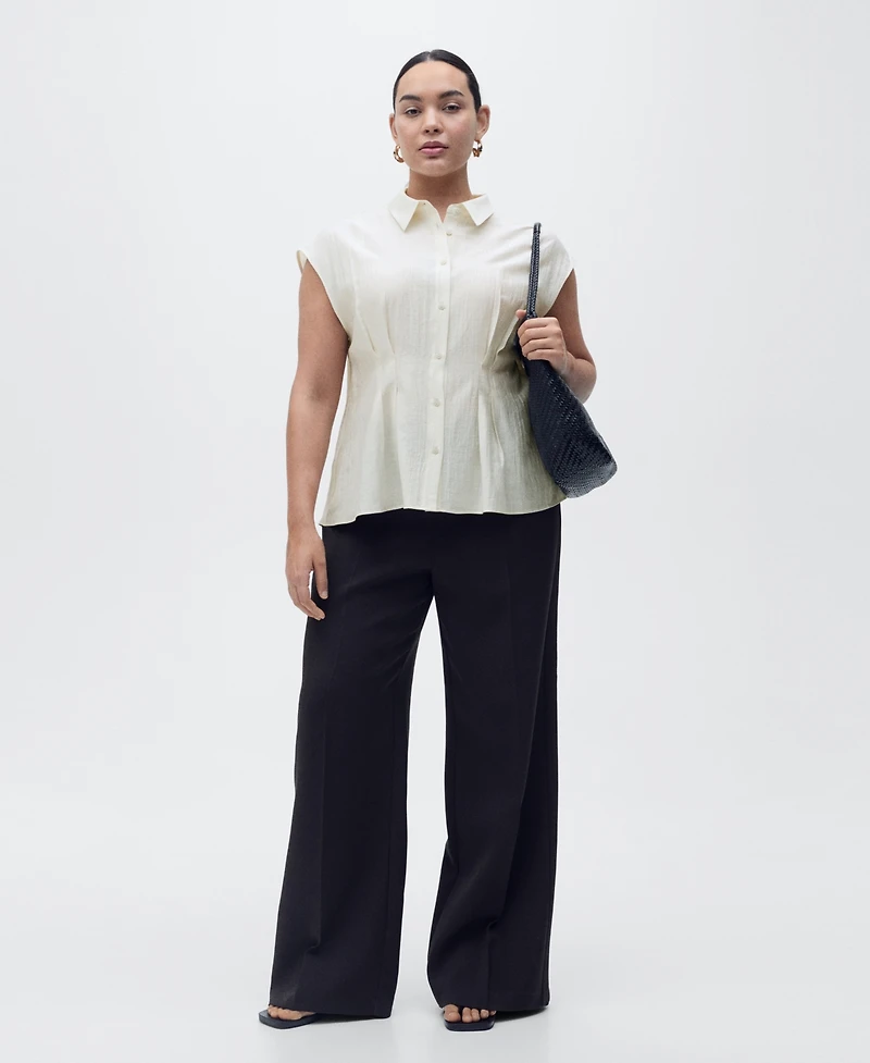 Mango Women's Short Sleeve Pleated Shirt