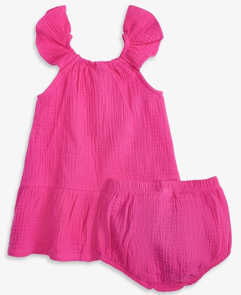 First Impressions Baby Girls Cotton Knit Gauze Dress & Bloomer, 2 Piece Set, Exclusively at Macy's
