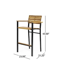 Modern Industrial Acacia Wood Barstool Set of 2, Teak and Black