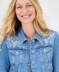 Style & Co Women's Embroidered Denim Jacket, Exclusively at Macy's