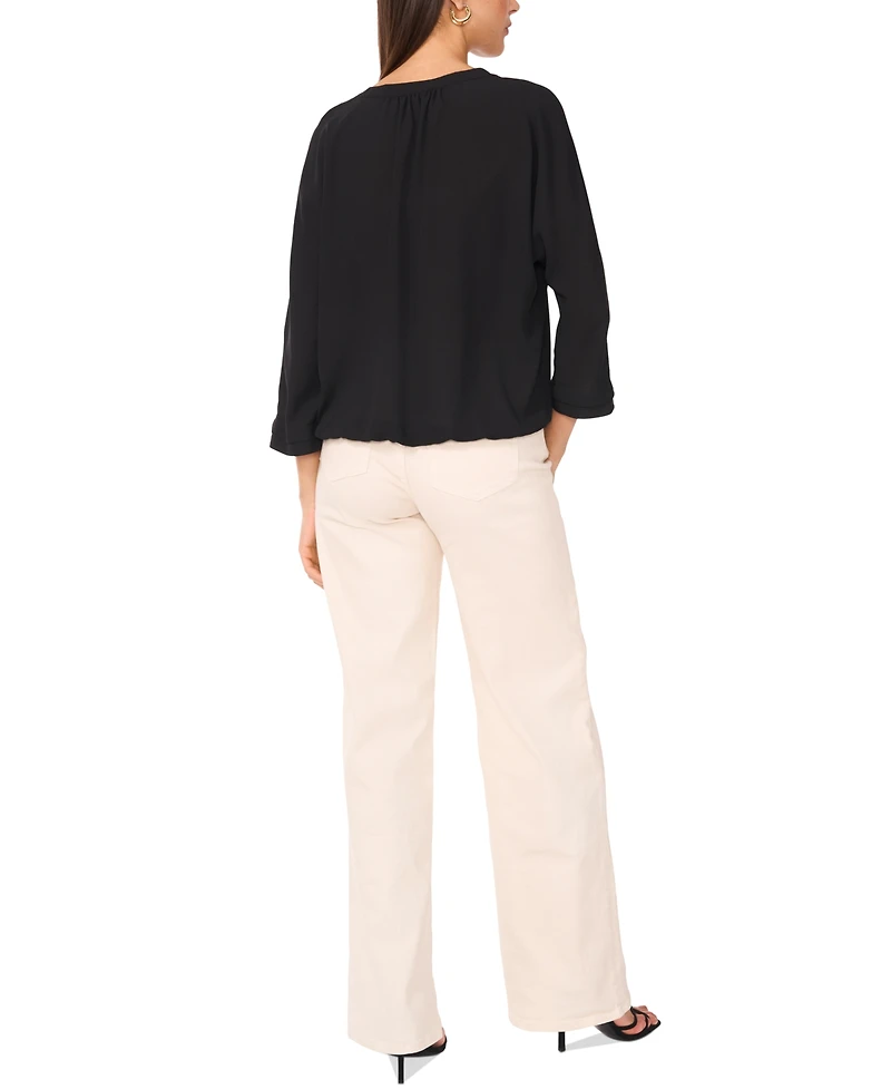 Vince Camuto Women's V-Neck Pleated-Front-Panel 3/4-Sleeve Top