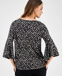 Kasper Women's Printed V-Neck Flare-Sleeve Top