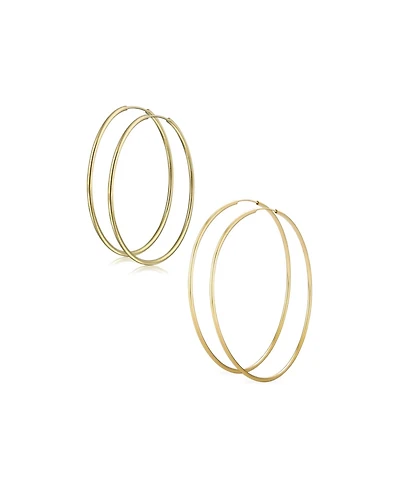 Bling Jewelry Set of 2 Minimalist Hoop Earrings 2MM Gold Plated 2 Inch & 2.75 Inch