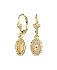Bling Jewelry Christian Religious Medal Medallion Jewelry set Oval Our Lady Of Guadalupe Virgin Mary Necklace Dangle Earrings Yellow Gold Plated Brass