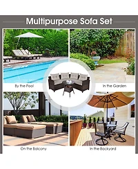 4PCS Outdoor Patio Rattan Furniture Set Cushioned Sofa Table