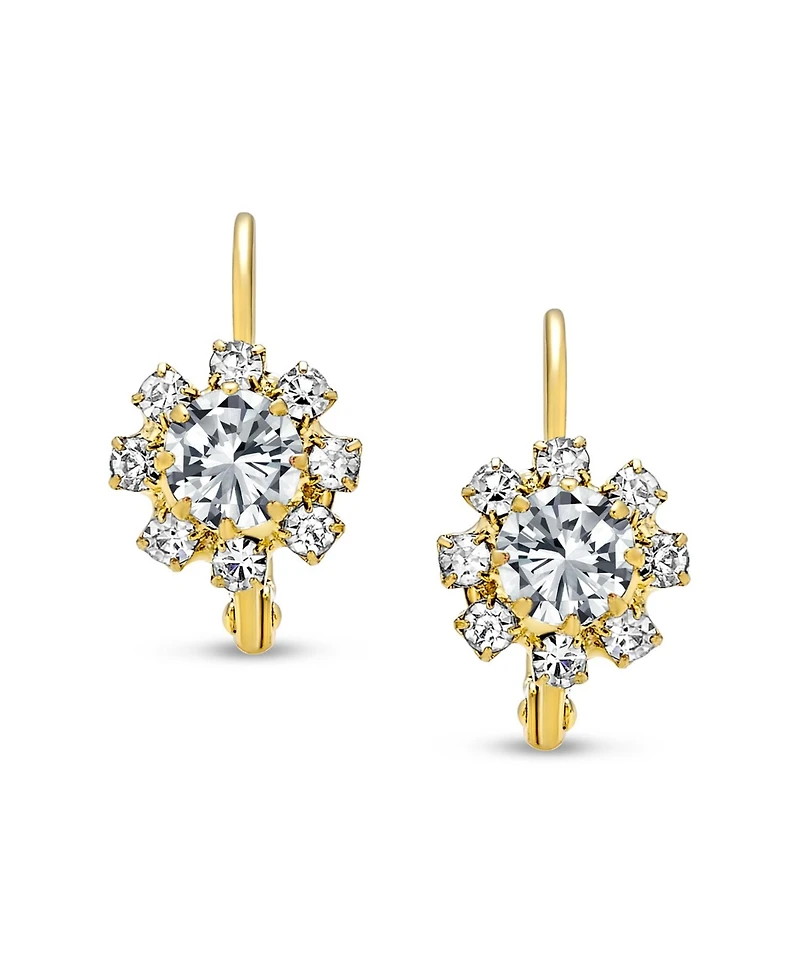 Bling Jewelry Set of 3 Multi Color Crystal Flower Gold Plated Drop Earrings Lever Back
