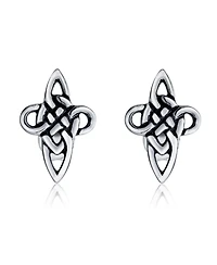Bling Jewelry Set of 2 Religious Celtic Cross Stud Earrings Irish Love Knot Oxidized Silver