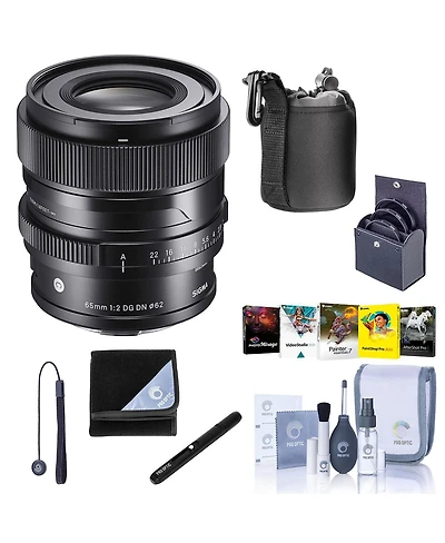 Sigma 65mm f/2.0 Dg Dn Contemporary Lens for Sony E, Bundle with ProOptic 62mm Filter Kit, Cleaning Kit, Protecting Cloth, Lens Cap Tether, Pc Softwar