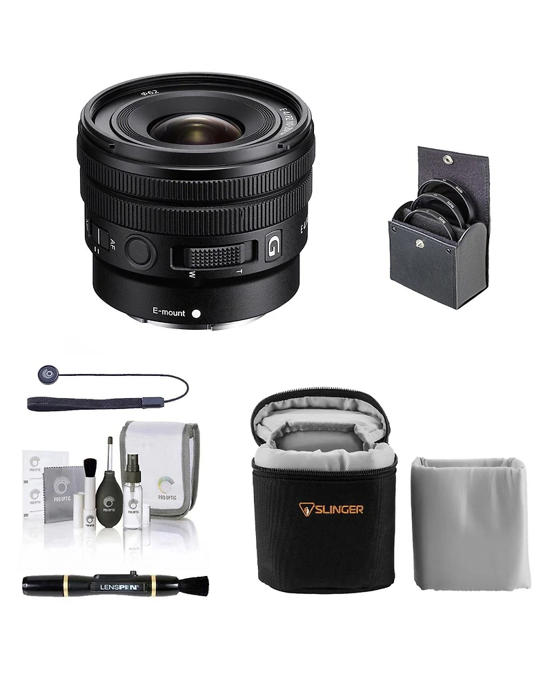 Sony E 10-20mm f/4 Pz G Lens for Sony E, Bundle with 62mm Filter Kit, Slinger Soft Lens Case, Lens Cleaner, Cleaning Kit, Lens Cap Tether