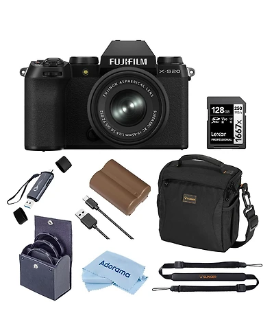 Fujifilm X-S20 Mirrorless Camera with Xc 15-45mm f/3.5-5.6 Ois Pz Lens, Black, Bundle with 128GB Memory Card and Li-Ion Battery, 52mm Filter Kit and S