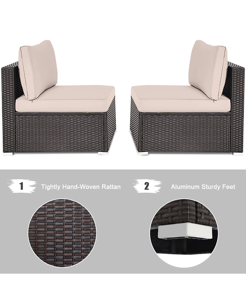 Gymax 2PCS Patio Sectional Armless Sofas Outdoor Rattan Furniture Set w/ Cushions