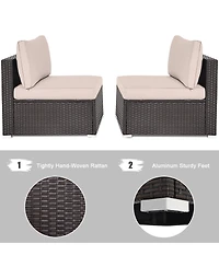 Gymax 2PCS Patio Sectional Armless Sofas Outdoor Rattan Furniture Set w/ Cushions