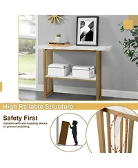 48 Inch 2-Tier Console Table with Gold Finished Frame-White