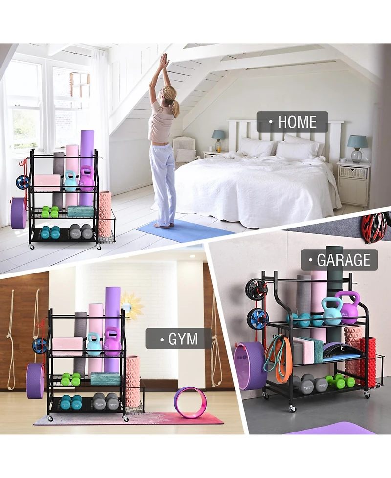 Mythinglogic 3- Tier Yoga Mat Home Gym Storage Rack, Large Capacity Dumbbell Rack for Home
