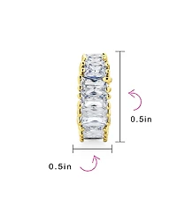 Bling Jewelry Set of 2 Cz Hoop Huggie Earrings Emerald Cut Milgrain Edge Silver Gold Plated