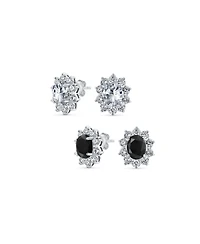Bling Jewelry Set of 2 Classic Crown Black Clear 1.5 Ct Cz Stud Earring Silver Plated