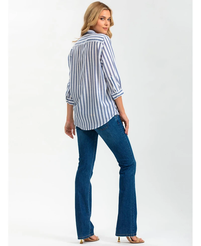 Pietro Brunelli Maternity Maternity Classic Collared 3/4 Sleeve Blouse Panarea