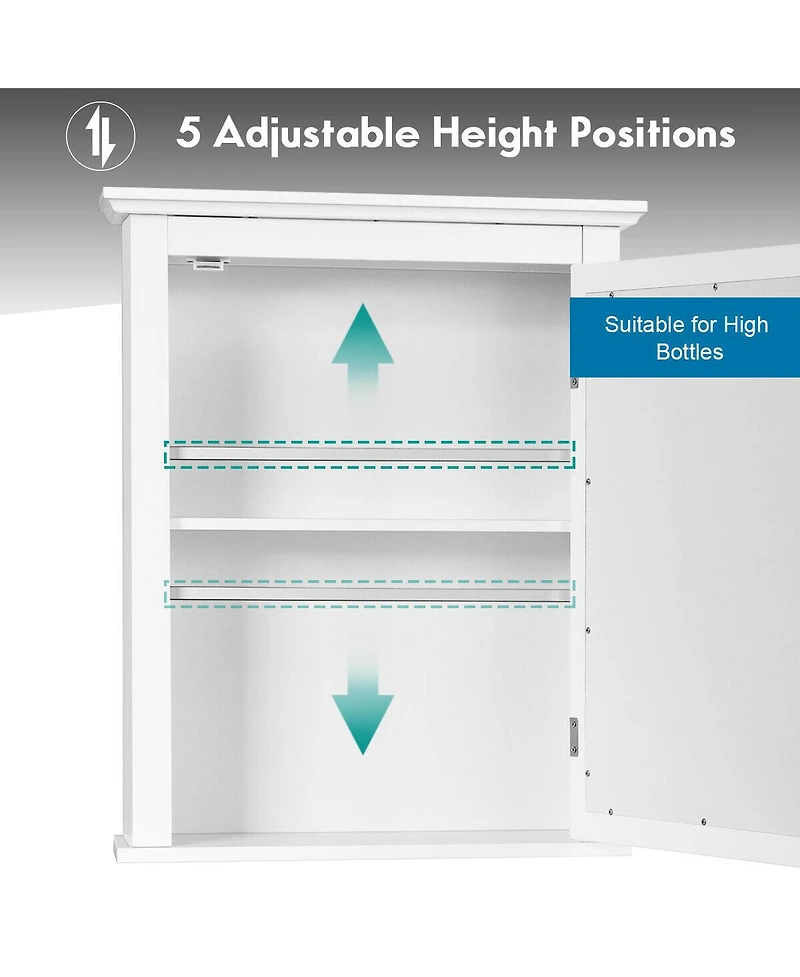 Gymax Bathroom Mirror Cabinet Wall Mounted Adjustable Shelf Medicine Storage White