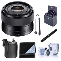 Sony E 35mm f/1.8 Oss Lens for Sony E, Bundle with 49mm Filter Kit, Lens Case, Lens Wrap, Lens Cleaner, Cleaning Kit, Lens Cap Tether