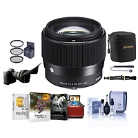 Sigma 56mm f/1.4 Dc Dn Contemporary Lens for Canon Ef-m, Bundle with Filter Kit, Flex Lens Shade, Lens Pouch, Lens Cleaner, Cleaning Kit, Mac Software