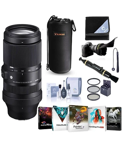 Sigma 100-400mm f/5-6.3 Dg Dn Os Contemporary Lens for Sony E, Bundle with 67mm Filter Kit, Pc Software Kit, Cleaning Kit, Lens Wrap, Flex Lens Shade,