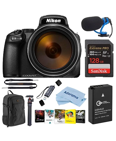 Nikon Coolpix P1100 Digital Camera, Bundle with 128GB Uhs-ii Memory Card, En-EL20 Battery, Backpack, Pc Software Kit, TASC300 Shotgun Microphone, Quic