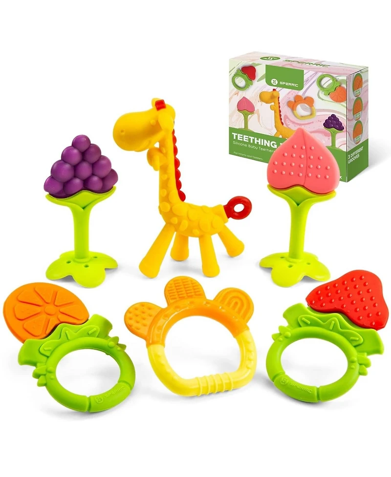 Sperric Baby Teether Toys for Babies 0-6 Months, Newborn Infant Baby Teethers Freezer Safe Silicone Baby Teether Toys, Frozen Teething Toys for Babies