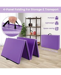 4-Panel Pu Leather Folding Exercise Mat with Carrying Handles-Purple