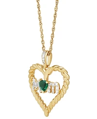 Lab-Created Emerald (1/5 ct. t.w.) & Diamond Accent Mom Heart Pendant Necklace in 14k Gold-Plated Sterling Silver, 16" + 2" extender