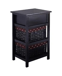 3 Tiers Wooden Storage Nightstand with 2 Baskets and 1 Drawer