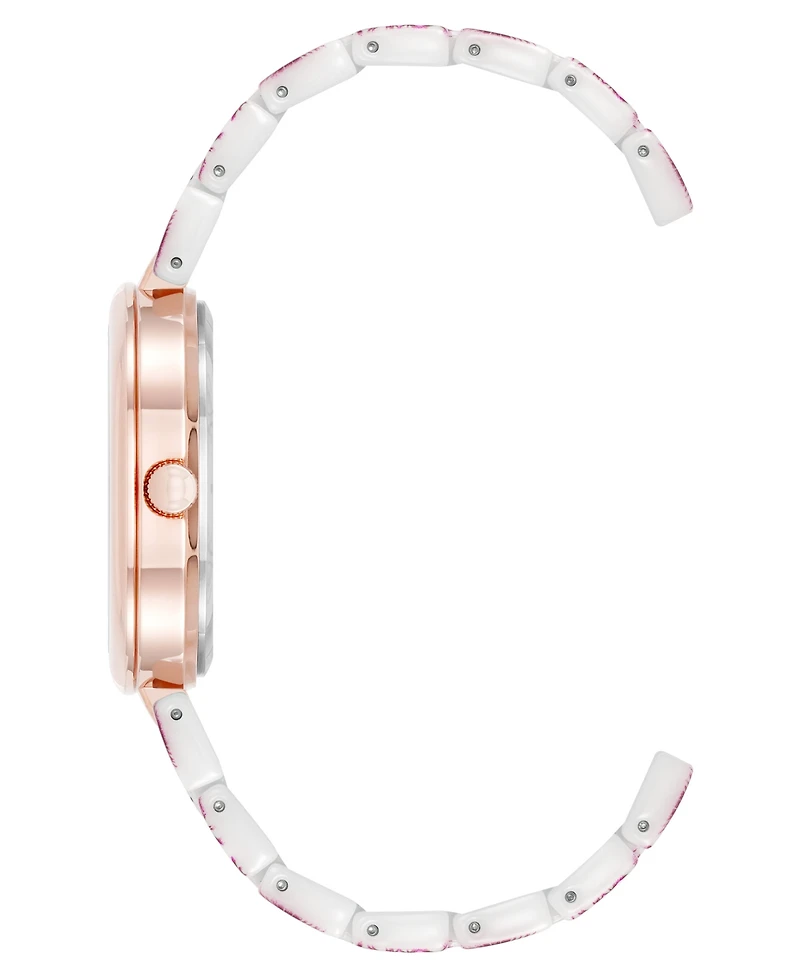 Anne Klein Women's Quartz Pink Flower Pattern Ceramic Bracelet Watch, 33mm