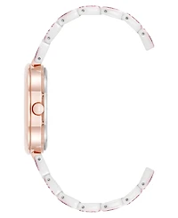 Anne Klein Women's Quartz Pink Flower Pattern Ceramic Bracelet Watch, 33mm