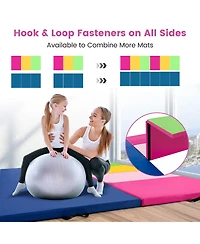 4-Panel Pu Leather Folding Exercise Mat with Carrying Handles-Green