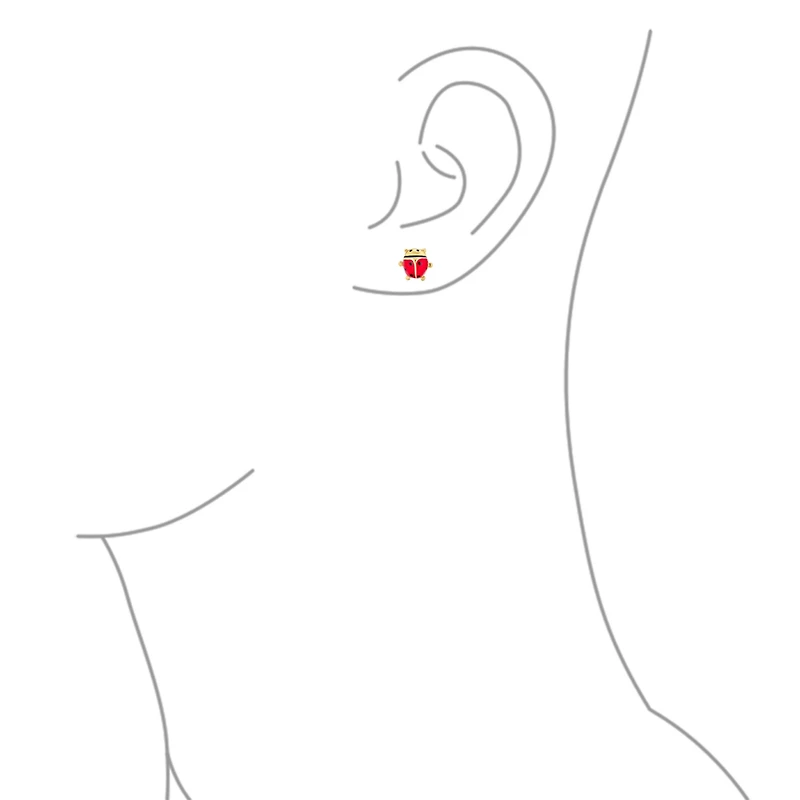 Bling Jewelry Small Red Enamel Ladybug Pendant Necklace and Stud Earrings Set Gold Tone