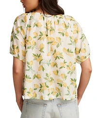 Lucky Brand Women's Cotton Lemon-Print Babydoll Top