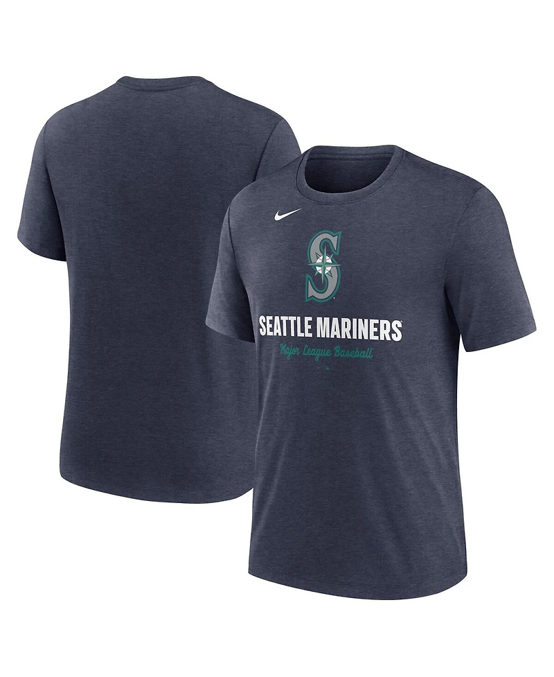 Nike Men's Heather Navy Seattle Mariners Logo Tri-Blend T-Shirt