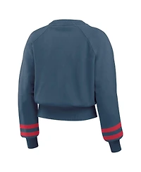 Wear By Erin Andrews Women's Navy Cleveland Guardians Vintage Washed Cropped Pullover Sweatshirt