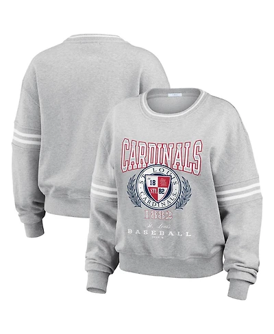 Wear By Erin Andrews Women's Heather Gray St. Louis Cardinals Domestic Crest Pullover Sweatshirt