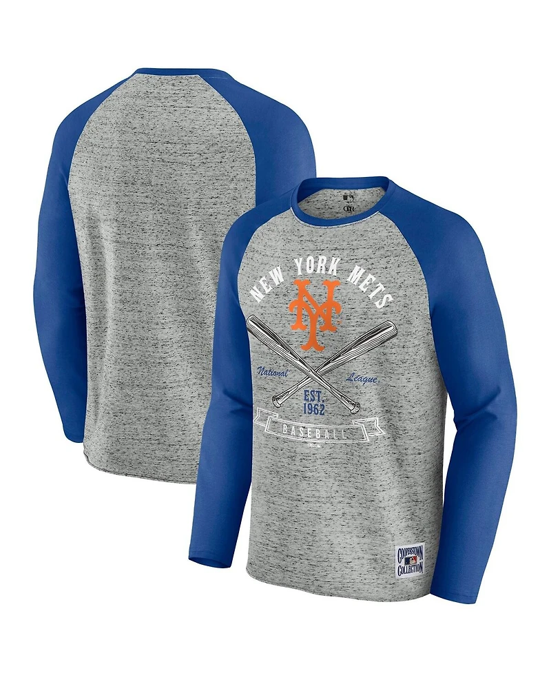 Fanatics Men's Heather Gray New York Mets Raw Edge Raglan Long Sleeve Baseball T-Shirt