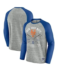 Fanatics Men's Heather Gray New York Mets Raw Edge Raglan Long Sleeve Baseball T-Shirt