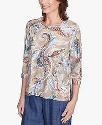 Alfred Dunner Petite Summer Solstice Twisted Crew Neck Paisley Top