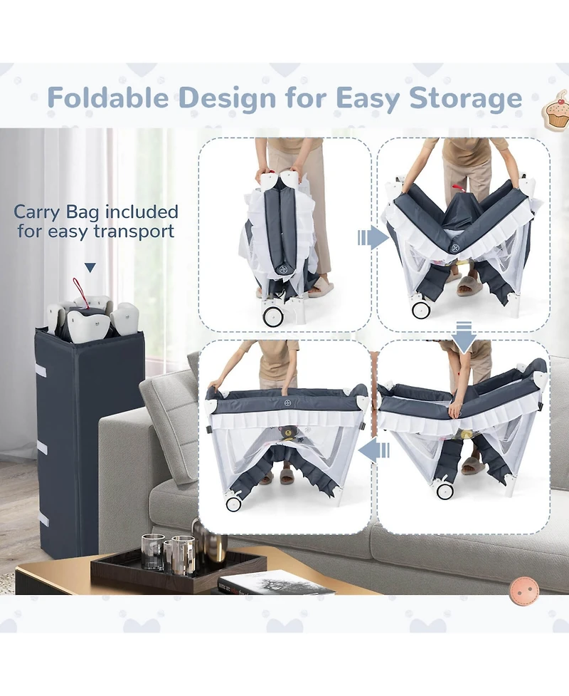 Costway Baby 4 in 1 Portable Playard Crib Bassinet Bed Changing Table Canopy