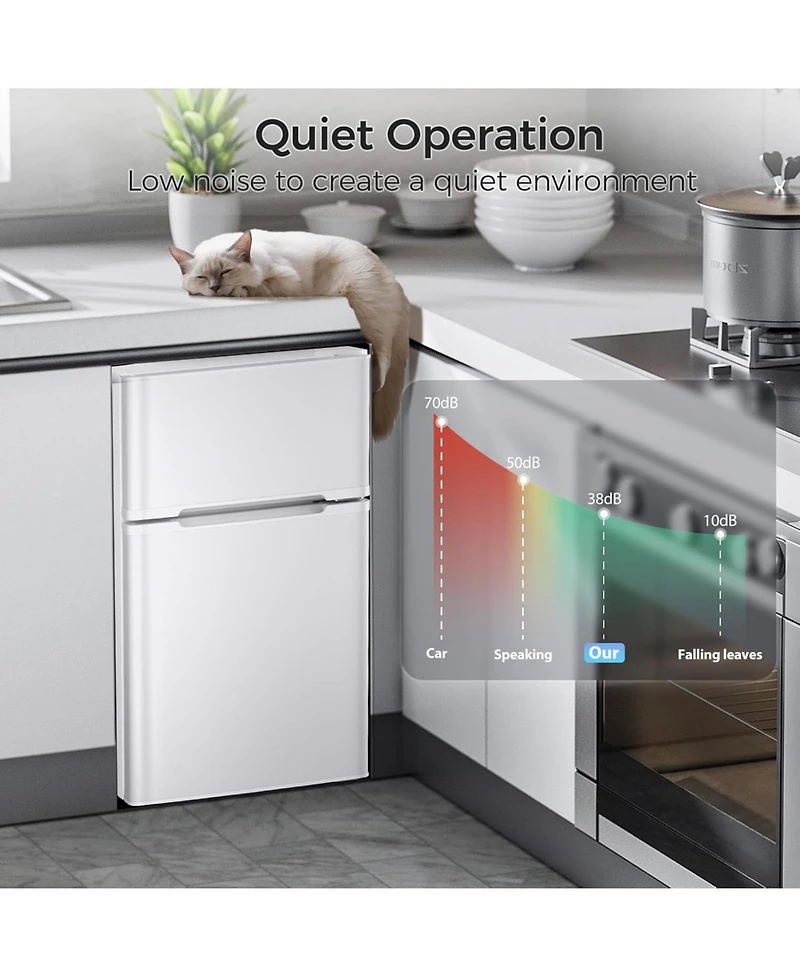 Cowsar 3.2 cubic foot mini fridge with separate freezer compartment and double door design is perfect for a basement, apartment, dorm room or office