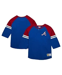 Mitchell & Ness Men's Royal Atlanta Braves Cooperstown Collection Legendary Raglan Slub Henley 3/4-Sleeve T-Shirt