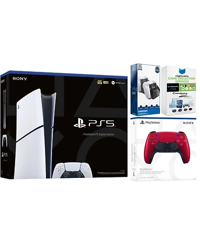 Sony PlayStation 5 Slim Digital with Extra Volcanic Red Controller, Dual Charging Dock and MightySkins Game Pack Code