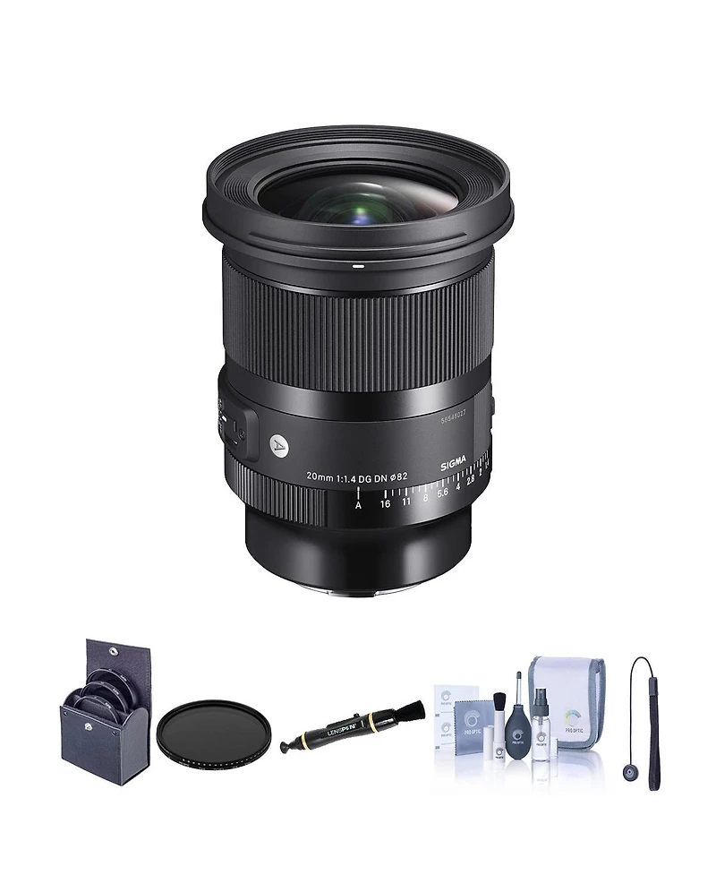 Sigma 20mm f/1.4 Dg Dn Art Lens for L Mount Bundle with 82mm Filter Kit, 82mm Vnd Filter, Lens Cleaner, Cleaning Kit, Lens Cap Tether