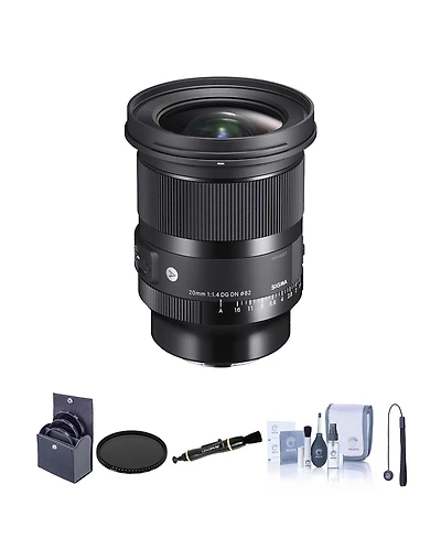 Sigma 20mm f/1.4 Dg Dn Art Lens for L Mount Bundle with 82mm Filter Kit, 82mm Vnd Filter, Lens Cleaner, Cleaning Kit, Lens Cap Tether